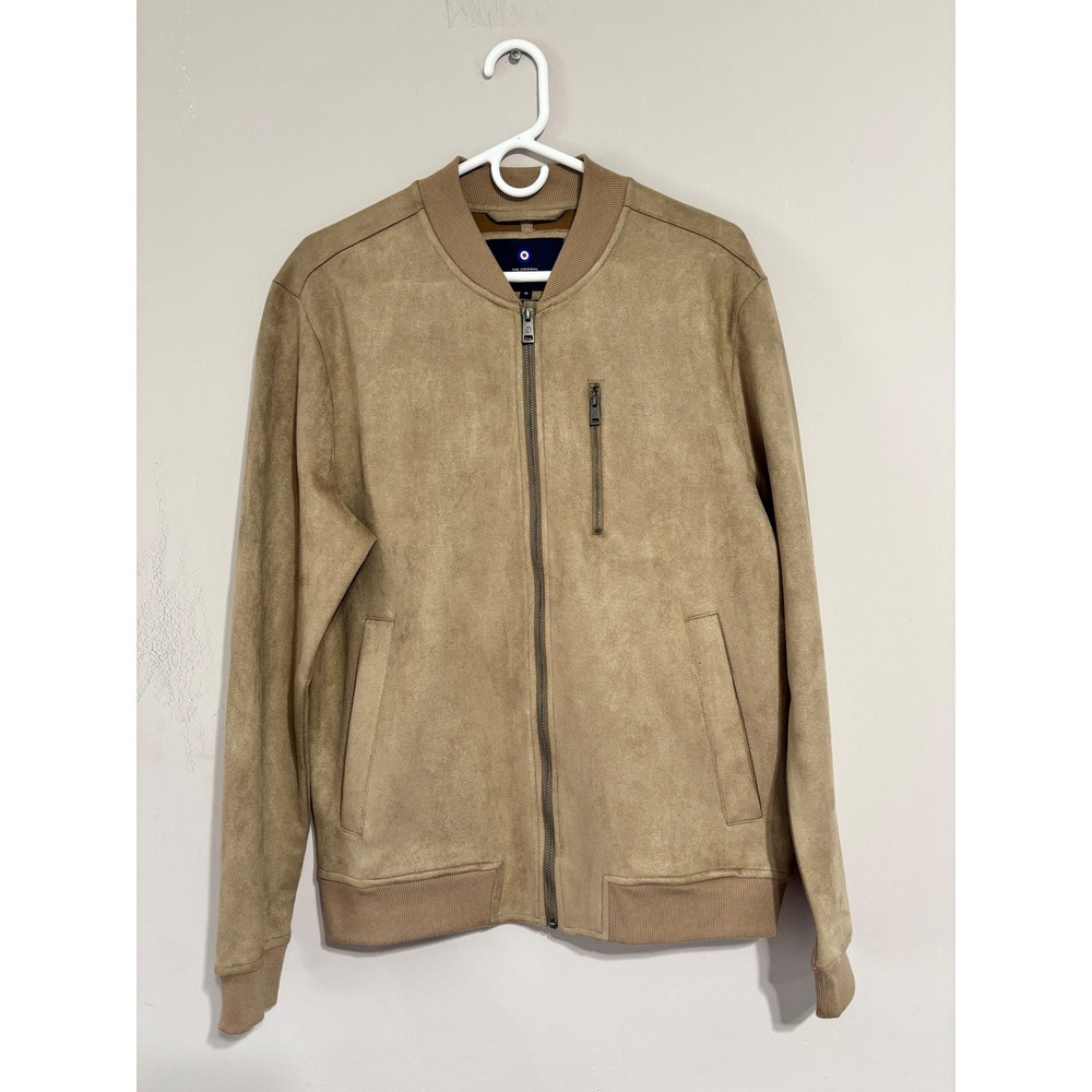 Ben Sherman Mens Faux Suede Bomber Jacket Tan Brown Full Zip M RN159557